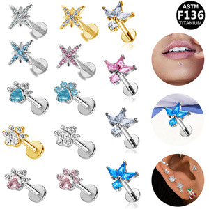 Boucles d'oreilles en titane en forme d'étoile avec zircons colorés, bijoux de mode unisexe ASTM F136 - Product Image 1