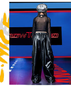 Tenues de scène de jazz pour filles, fermeture éclair, polyester, haut à manches longues et short skinny taille haute, ensemble deux pièces - Product Image 4