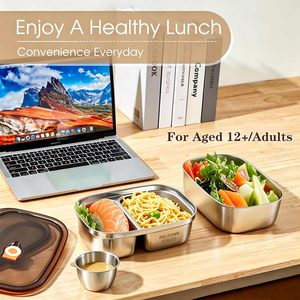 Stainless Steel Bento <b>Box</b> Adult 2 Pack 42Oz 57Oz Leakproof Airtight Lid Lightweight 304 Stainless Steel Microwave Safe - Product Image 5