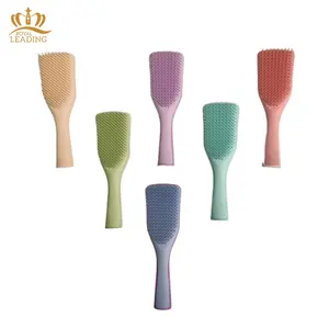 Custom Logo Plastic Colorful Long Handle Wet Detangler Tangle Lovely Detangling Hair Brush For Naturally Curly 3C To 4C