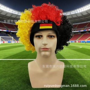 <b>Wigs</b> Football Fan <b>Wig</b> With Flag Headband Elastic Mesh Cap Kanekalon Fiber Machine Made Glueless Adult Size - Product Image 4