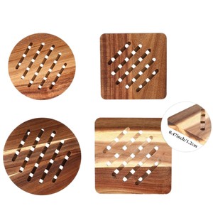 Wood Heat Resistant <b>Placemat</b> 0.47 Inch Round Square Bowl Mat Traditional Chinese Design <b>Table</b> Pad - Product Image 1