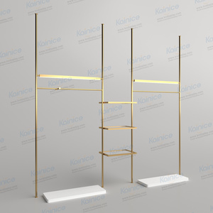 Kainice Tùy Chỉnh Bán Lẻ 3 Tier Quần Áo Đứng Cửa Hàng Phù Hợp Giày Treo Tường Tay Túi Hiển Thị Rose Gold Không Gỉ Giá Cho Cửa Hàng - Product Image 3