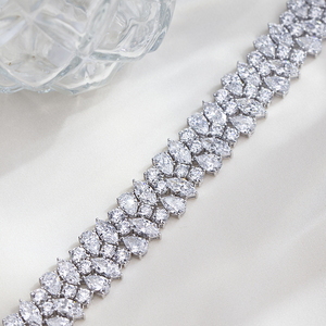 Pulsera de diamantes cultivados en laboratorio para mujer, de lujo, con corte marquesa, pera y redondo, en oro blanco de 18 quilates, modelo MSR-677, para bodas y fiestas. - Product Image 2