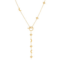 Collier tendance en acier inoxydable plaqué or avec pendentif en forme de lune et perle d'imitation, chaîne à maillons, cadeau idéal pour femme