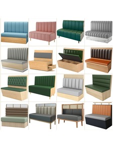 Modern restaurant, bankzittingen van massief hout, eettafel en stoelen, dubbelzijdige bank voor hotel, fastfood, salontafel - Product Image 6