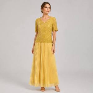 <span class=keywords><strong>Robe</strong></span> de bal perlée brodée de strass, col en V, coupe trapèze, plissée accordéon, longueur ras du sol, pour invitée de mariage, banquet, gala - Product Image 2