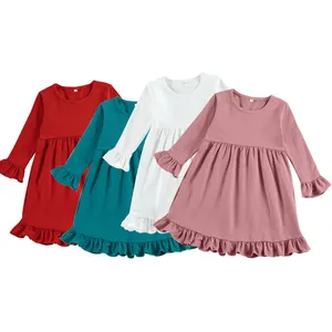 Roupas casuais para bebês, venda quente, roupas casuais para bebês, recém-nascidos, branco, liso, boutique, vestidos de manga longa para meninas