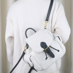 Custom Cream White Faux Fur <b>Drawstring</b> Flap Backpack Casual Plush Backpack Cute Fashion Girls' School <b>Bag</b> - Product Image 6