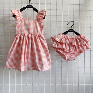 Set di Abbigliamento Personalizzato per Bambina, Vestito Casual 100% Cotone a Maniche Corte, Motivo a Quadri <span class=keywords><strong>Rosso</strong></span> e Bianco per Bambini - Product Image 3