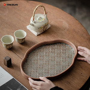 Plateau de service TRESUN vintage de luxe en verre gaufré, durable, à motif personnalisé, pour sushis, amuse-gueules et plats asiatiques – Vente en gros usine - Product Image 6