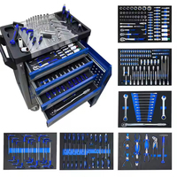 Gabinete con Cerradura Winmax de 7 Cajones, Acero y Hierro Resistente, Juego de Herramientas Azul de 245 Piezas para Taller de Reparación de Automóviles