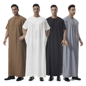 Qamis Homme Couleur Unie à Manches Longues, Robe Islamique Musulmane du Moyen-Orient, Caftan Ample et Respirant 2026 - Product Image 1