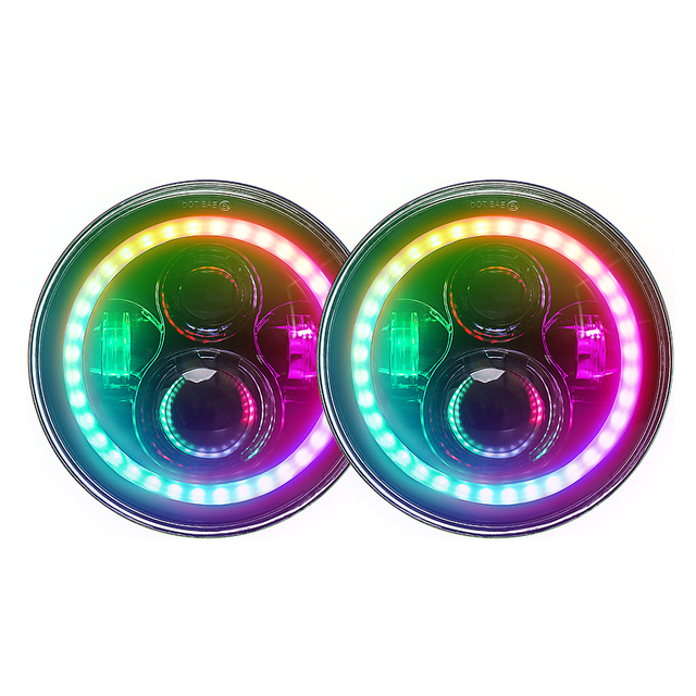 Auto Lightibng Systems 7 Inch Led Headlight RGB halo Ring App Control 45W 7 '' Round Led Rgb Headlight for jeep wrangler JK