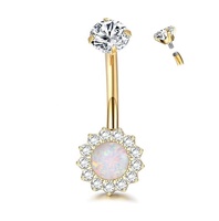 Bijoux de mode fins ASTM-F136 14G titane fileté à l'intérieur 24K plaqué or fleur nombril anneau piercings bijoux