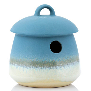 Casa de pájaros cuadrada personalizada, de cerámica, con cinta azul claro - Product Image 2