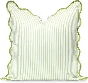 Fodera per cuscino lombare rosa con bordo smerlato, solo fodera per cuscino decorativo da interno/esterno, solo fodera per cuscino con stampa a righe <span class=keywords><strong>verdi</strong></span> e bordo a contrasto - Product Image 5