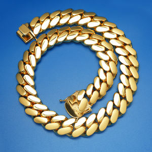 Vòng cổ choker bán buôn vàng <span class=keywords><strong>18k</strong></span>, dây chuyền vàng kiểu Cuban Link đặt làm riêng, dây chuyền Miami Cuban vàng 24k, dây chuyền Miami Cuban 20mm - Product Image 2