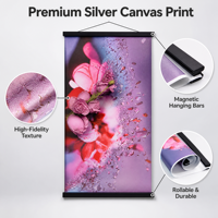 Impression Giclée sur Toile Argentée 40x60cm, Affiche Murale Moderne Abstraite Florale Rose Éclatante pour Décoration Maison et Bureau