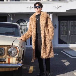 Manteau long tendance pour <span class=keywords><strong>homme</strong></span> en fausse fourrure de vison, épais et chaud, imprimé léopard, écologique, en peluche, pour l'hiver - Product Image 2