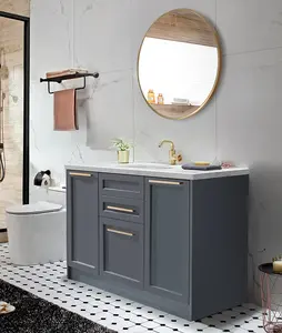 Ensemble de vanité en bois de 36 pouces, meubles européens, armoires ronds ou à miroirs en alliage d'aluminium pour salle de bains et toilettes, 3 pièces
