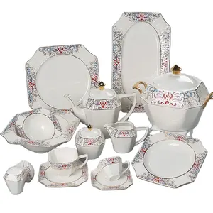 結婚式の装飾のための高級ゴールドリムチャージプレート磁器ケーキプレートセラミックデザート皿