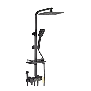 Système <span class=keywords><strong>de</strong></span> <span class=keywords><strong>douche</strong></span> thermostatique <span class=keywords><strong>de</strong></span> luxe carré noir pour salle <span class=keywords><strong>de</strong></span> bain, mitigeur en laiton à poignée unique, jet <span class=keywords><strong>de</strong></span> pluie et <span class=keywords><strong>de</strong></span> massage, affichage numérique - Product Image 3