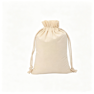 Beige Calico Drawstring Pouch Screen Printed <b>Recyclable</b> Canvas Dust <b>Bag</b> for Small Gifts - Product Image 2