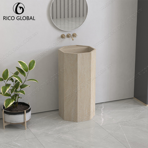 Lavabo de Pedestal para Baño Contemporáneo, Estilo Minimalista, Empalme de Piedra Natural - Product Image 2