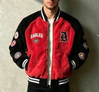 Blouson Bomber d'Hiver Fin et Réversible en Sherpa pour Homme, Imperméable et Coupe-Vent, avec Logo Brodé, Style Sororité et Motifs Grecs