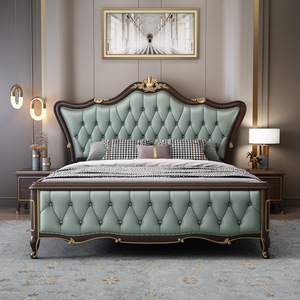 <span class=keywords><strong>Cama</strong></span> King tapizada de estilo europeo de lujo <span class=keywords><strong>con</strong></span> <span class=keywords><strong>respaldo</strong></span> <span class=keywords><strong>acolchado</strong></span> suave y Marco tallado - Product Image 3