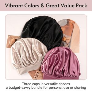 Bonnet de nuit en satin de soie personnalisé avec logo, pour femme, avec long ruban à nouer et large bande élastique - Utilisation quotidienne, toutes saisons - Product Image 2