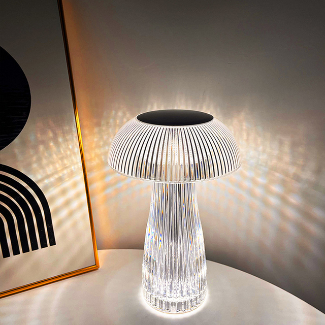 2022 Hot Sell Modern Creative Rechargeable RGB LED Night Light Jellyfish Mushroom Touch & Remote Control Crystal Table Lamp