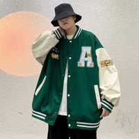Veste universitaire unisexe en polyester, à blocs de couleur, à manches longues, avec imprimé lettres, boutonnée, style baseball, décontractée, coupe ample, streetwear