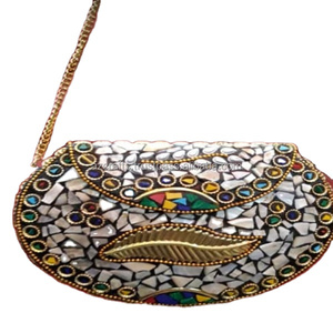 GREY MOSAIC WOMENS CHAIN ETHNIC BAG CLUTCH BOX <b>METAL</b> PURSE EVENING HANDBAG <b>WALLET</b> MANUFACTURE a Z CRAFTS - Product Image 1