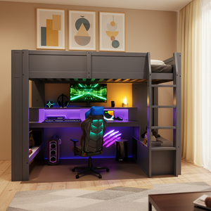 Lit superposé moderne et stylé pour chambre d'enfant, design en bois, lit mezzanine avec table de jeu pour garçons, mobilier de salle de jeux tendance pour enfants SRB - Product Image 5
