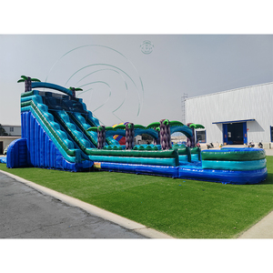 Toboggan aquatique gonflable commercial géant en forme de palmier <span class=keywords><strong>tropical</strong></span> avec piscine, parc aquatique gonflable à double piste pour l'été - Product Image 3