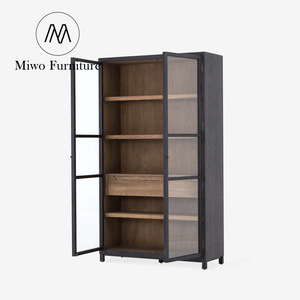 Intérieur moderne verre <span class=keywords><strong>noir</strong></span> porte d'armoire meubles en bois Design <span class=keywords><strong>bibliothèque</strong></span> bureau à domicile étagères salon stockage bibliothèques - Product Image 4