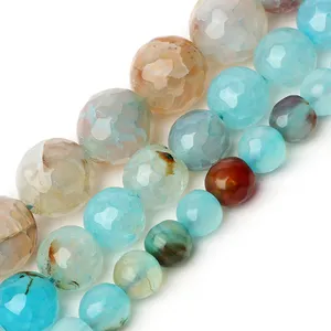 Faceted Round 6/8/10mm Dyed Agate/Jade Chalcedony Stone Beads for Jewelry Making Necklace DIY