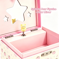 Boîte à bijoux musicale personnalisée en papier écologique avec figurine tournante miroir étoile, motif ours, lapin, fraise, cadeau pour enfants