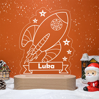 Lampe de nuit LED 3D ovale miniature personnalisée, à intensité variable, couleur blanc chaud, en acrylique imprimé, avec base en bois moderne, USB, cadeau pour la maison