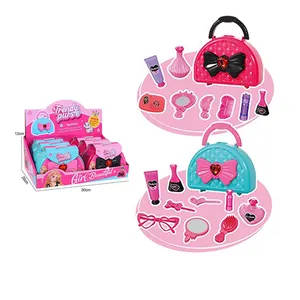 Dollartoys Makeup Kit Pretend Play Pink Mirror Comb Lipstick Kid Nail Set Polish Perfume Hairpin Glasses Make Up Handbag Toy