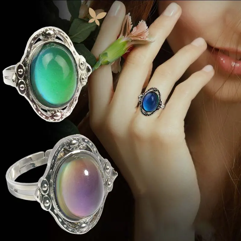 Hot Selling benutzer definierte hochwertige Edelstahl Ring mit thermo chromen Quarz für Frauen thermischen Edelstein Stimmungs ring Großhandel