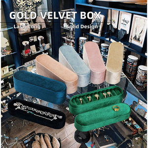 Boîte à bijoux en velours doré avec boucle dorée, emballage rectangulaire en plastique à coins arrondis pour bagues, pendentifs, colliers - Product Image 2