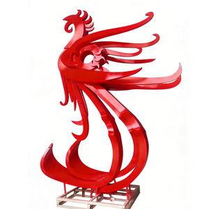 Sculpture d'extérieur réaliste abstraite de grande taille en fibre de verre et résine, statue de phénix rouge, de sirène ou de dragon - Product Image 6