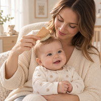 Brosse à cheveux et visage en bois de hêtre pour bébé, poils en laine douce et denses, pour nouveau-né, nourrisson, tout-petit, enfants, soins quotidiens
