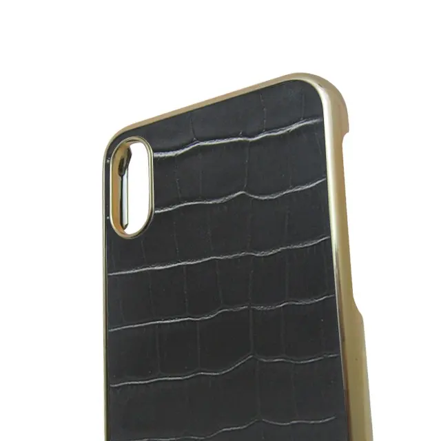 OEM-funda de lujo de PC chapado en oro con cuero genuino para iPhone