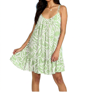 Vestido Mini de Playa para Mujer, Diseño de Fabricante, Estilo Hawaiano, Cuello en V, Espalda Baja, con Volantes, Personalizado, de Algodón - Product Image 4
