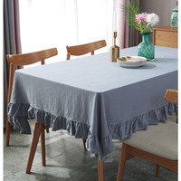 DUOLAI Nappe rectangulaire ronde de luxe beige en coton et lin avec volants pour décoration de table à manger