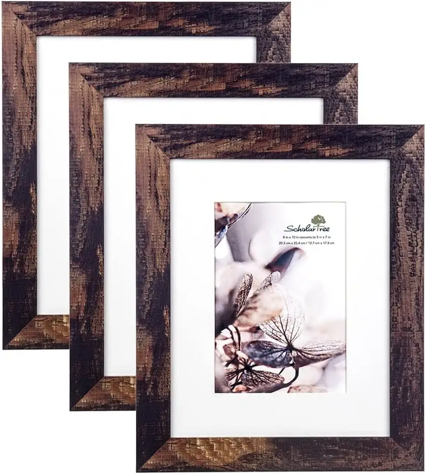 Set di 3 cornici marrone 8x10, Display 8x10 senza tappetino o 5x7 con tappetino da parete cornici per foto